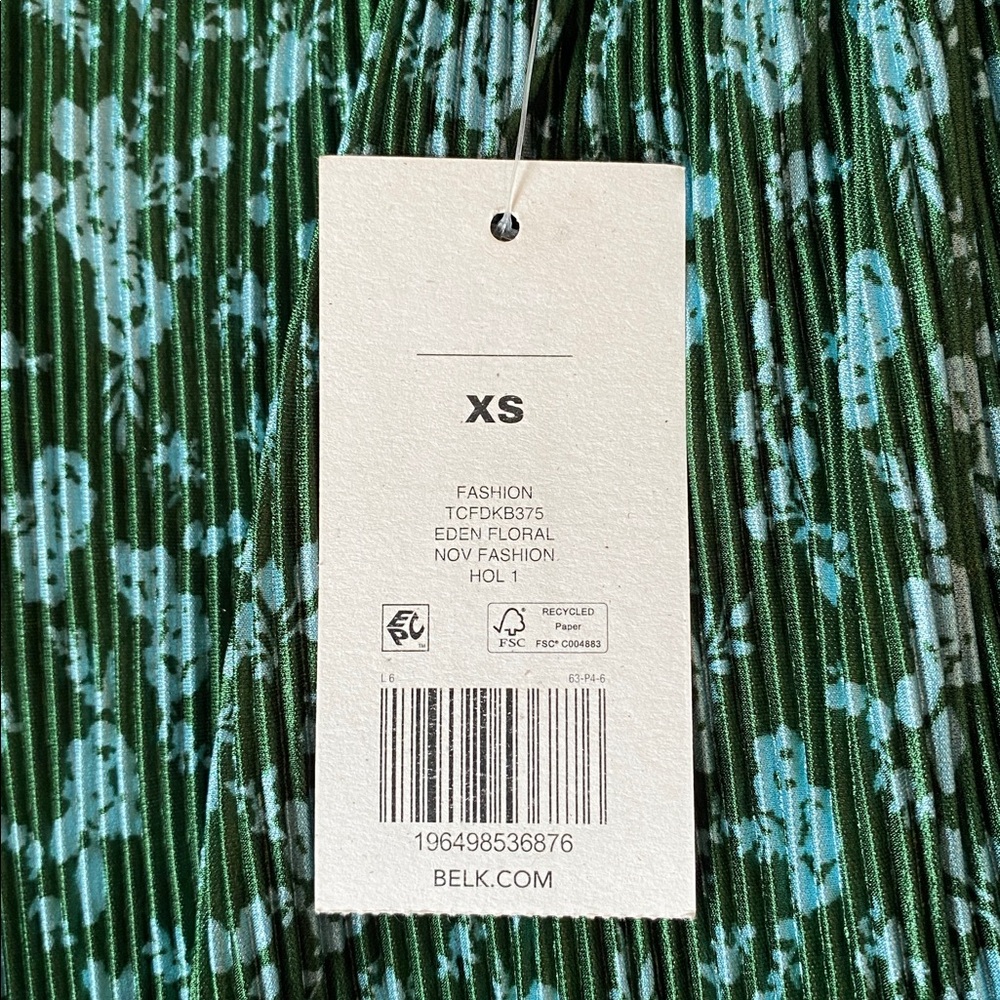 NWT True Craft Green Floral Smocked Mini Dress Long Sleeve Boho SIZE XS - Picture 3 of 6